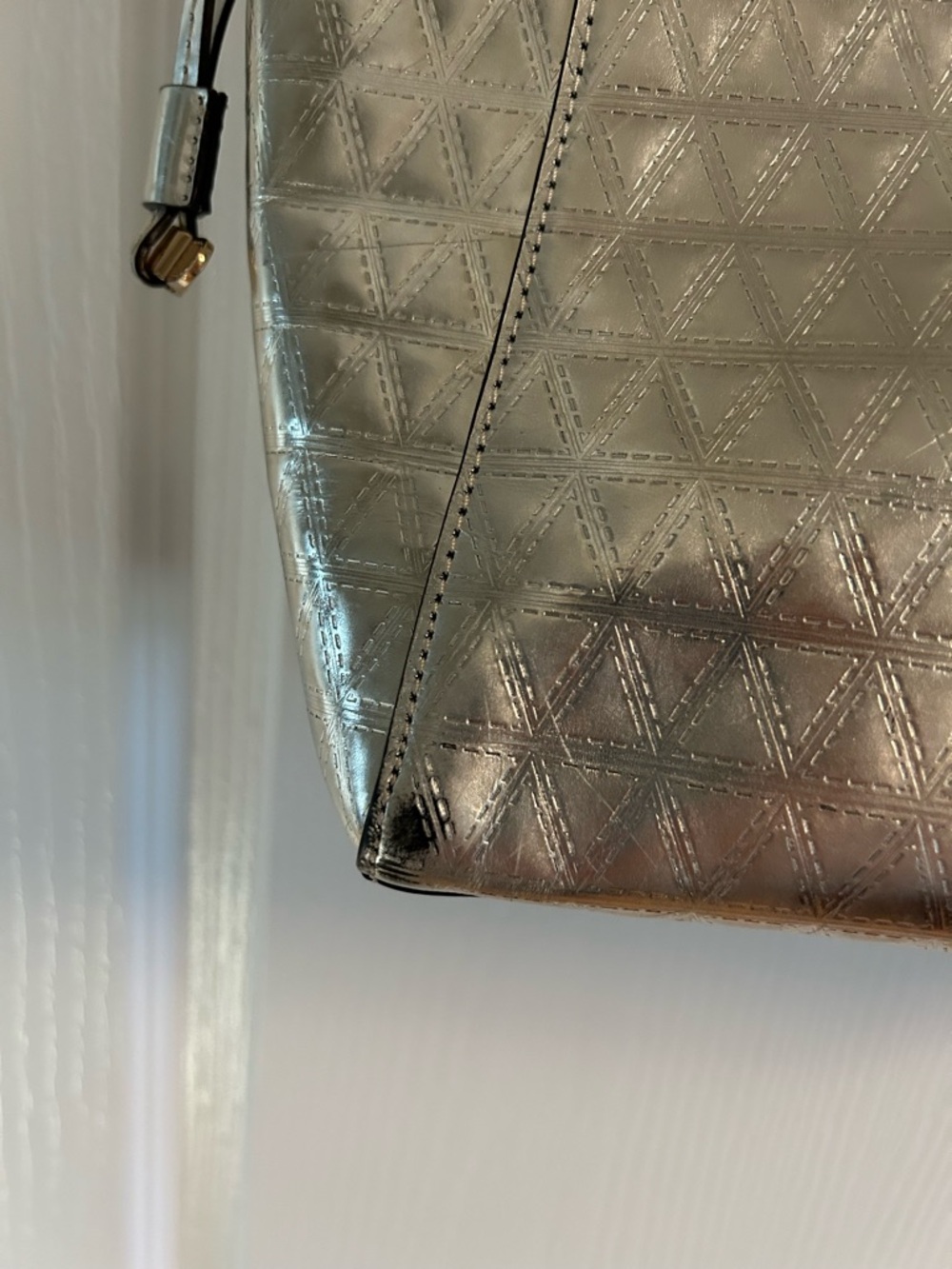 Michael Kors Metallic Silver Quilted Tote with MK Charm - Picture 7 of 15